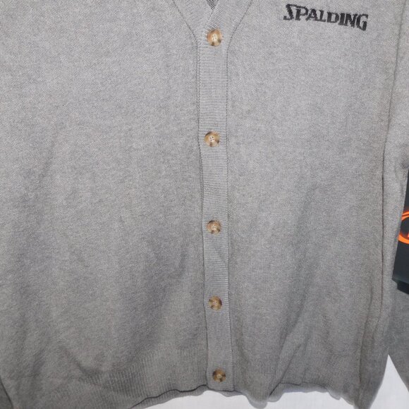 Spalding Mens XL Gray Black Spellout Button Front Cardigan Sweater New w Tag - Picture 5 of 9